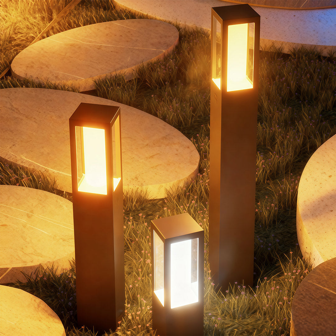 Minimalist Outdoor Path Bollard Light — Black Aluminum, LED 3000K, IP54, 40CM / 60CM / 80CM