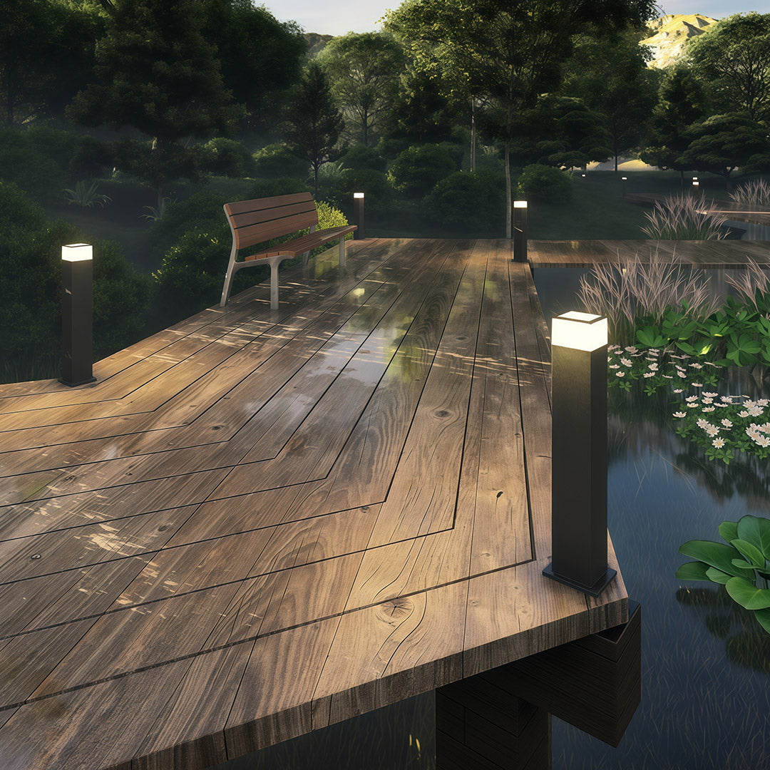 Modern Square Bollard Path Light — Black Aluminum, White Acrylic, 7W LED, 3000K, IP54, Available in 15.8", 23.6", 31.5"