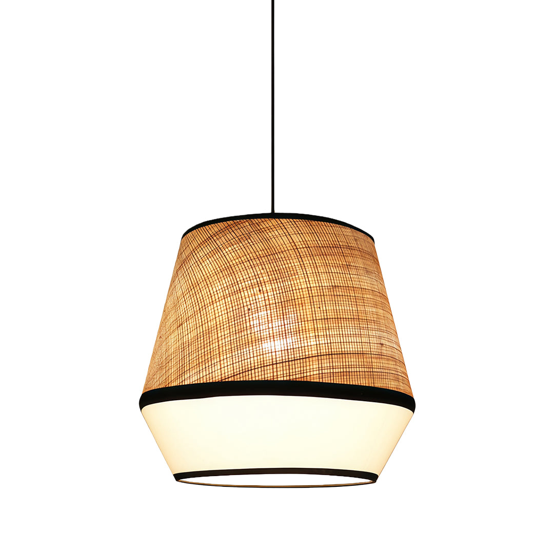 Wabi-Sabi Raffia & Fabric Pendant Light — Natural Rattan, 7W LED, 51.2" Adjustable Chain