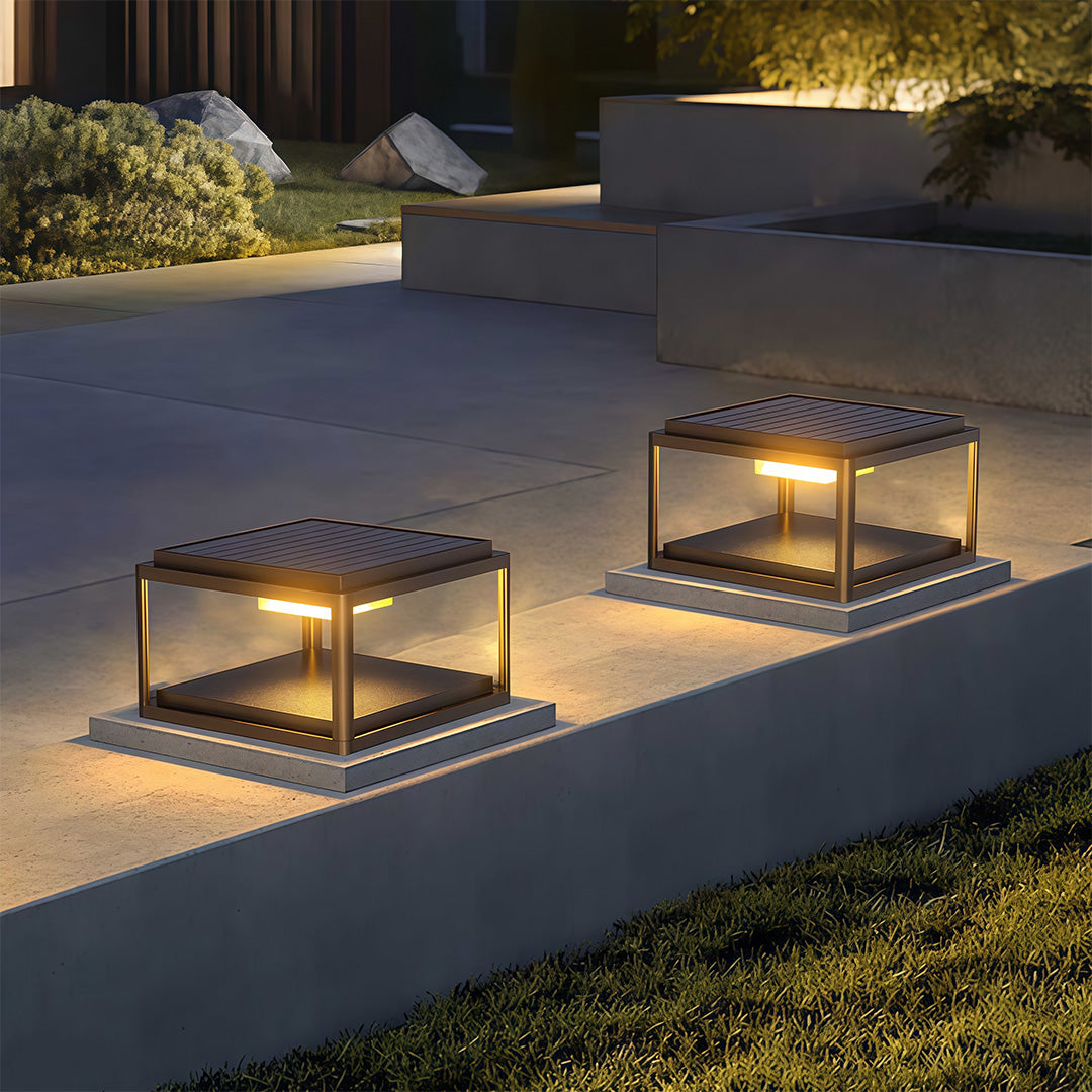 Modern Outdoor Pillar Light — Aluminum & Acrylic, LED, Solar / Hardwired, IP54, 3 Sizes