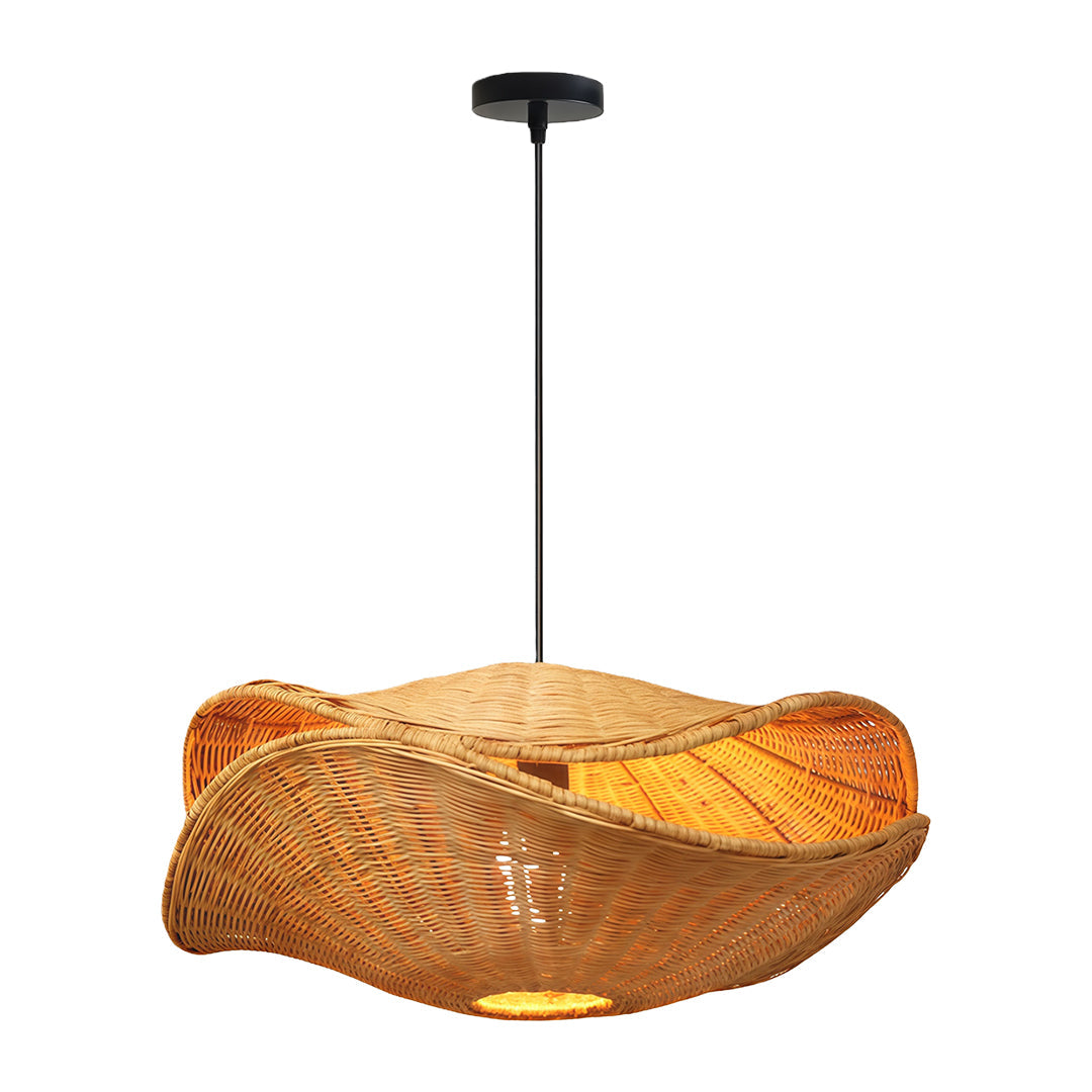 Wabi-Sabi Rattan Pendant Light — Hand-Woven, Iron Frame, 59.1" Adjustable Chain