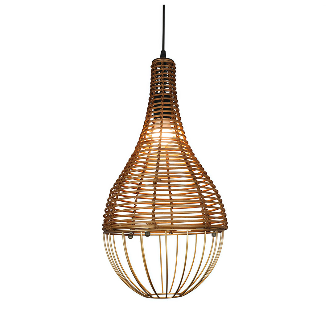 Retro Industrial Rattan Pendant — Brown Iron Frame, Handwoven Shade, 59.1" Adjustable Chain, LED E27, 7W, Warm White