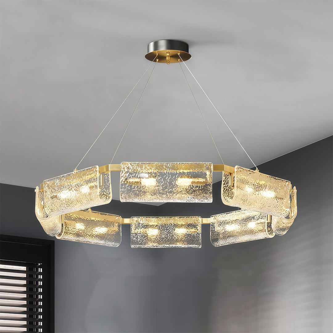Rectangular Glass Chandelier — Solid Brass, High-Transparency Glass, 6, 8, or 10-Light, 12W LED, 1-Meter Adjustable Chain