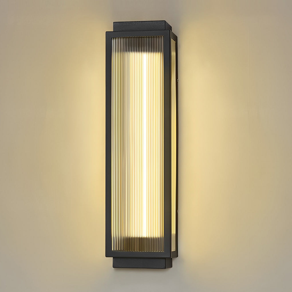 Modern Rectangular Outdoor Wall Sconce — Reeded Glass, Stainless Steel, LED, IP55, 4 Sizes