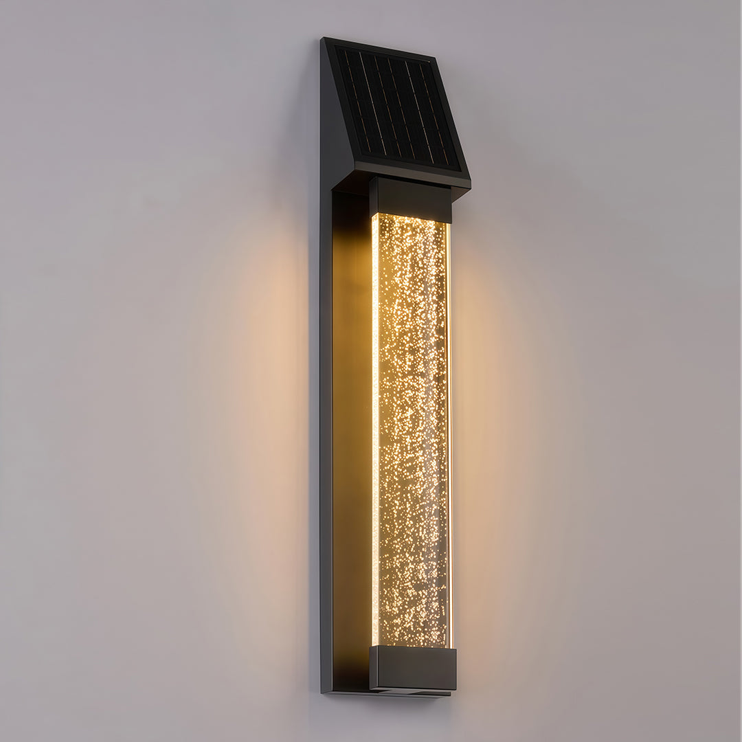Minimalist Linear Solar Outdoor Wall Sconce — Black Stainless Steel, 5W LED, IP44, 2200mAh