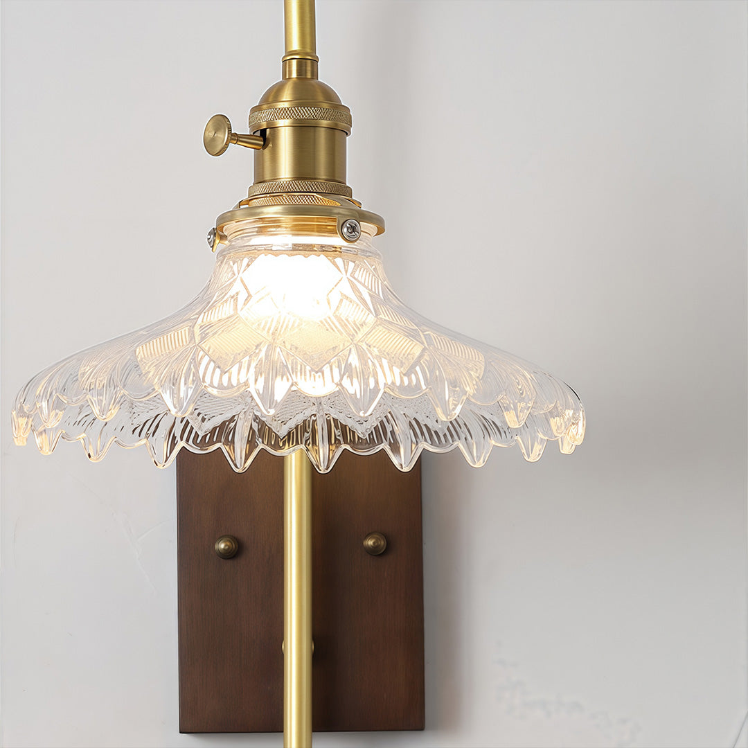 Retro Wave Glass Wall Sconce — Iron and Rubberwood, E27 LED, 3-Step Dimming (3000K/4500K/6000K), 3 Design Styles