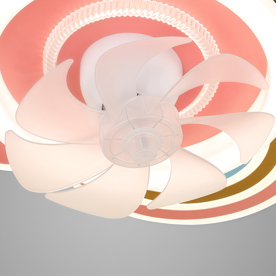 Pink and White Kids' Ceiling Fan — Dimmable LED, 7-Blade, Remote Control, Hardwired, 19.69"