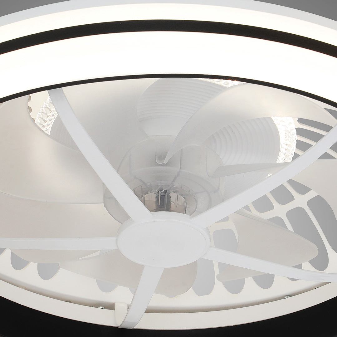 Round White Flush Mount Ceiling Fan with Light - Plastic Design