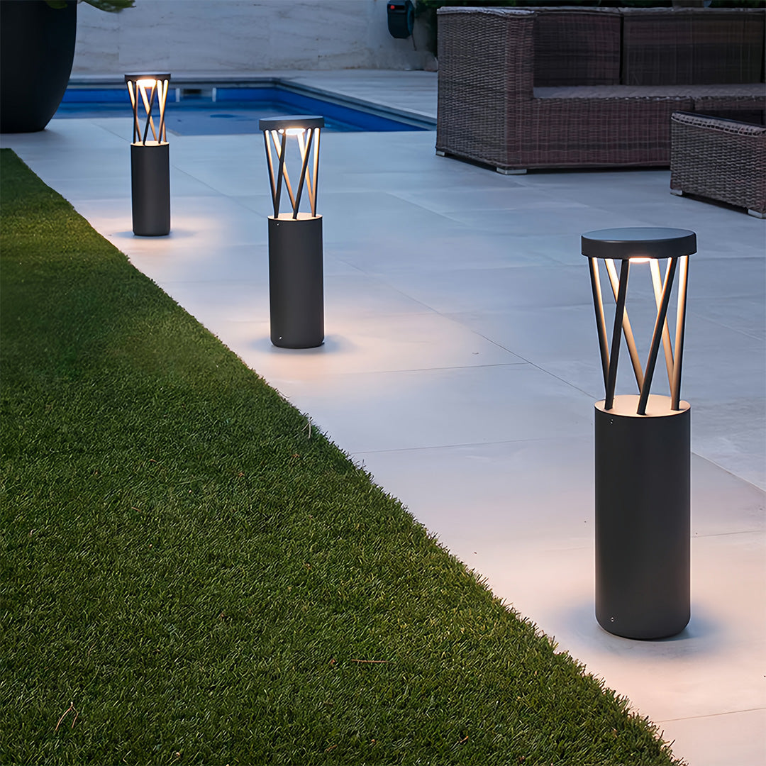 Modern Outdoor Bollard Path Light — Sand-Black Aluminum, LED, IP54, 300mm or 500mm