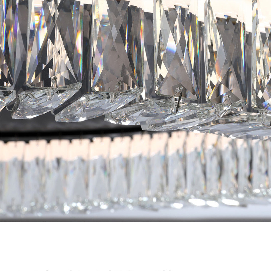 Round Crystal Flush-Mount Ceiling Light — Sand-Black Metal, Stepless Dimming, Remote Control, 3000K–6000K, 20"/24"/32"