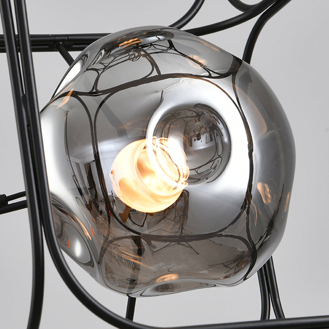 Magic Cube Caged Geometric Pendant — Black Iron, Smoked Glass, LED, 7W–28W, 1- to 4-Light