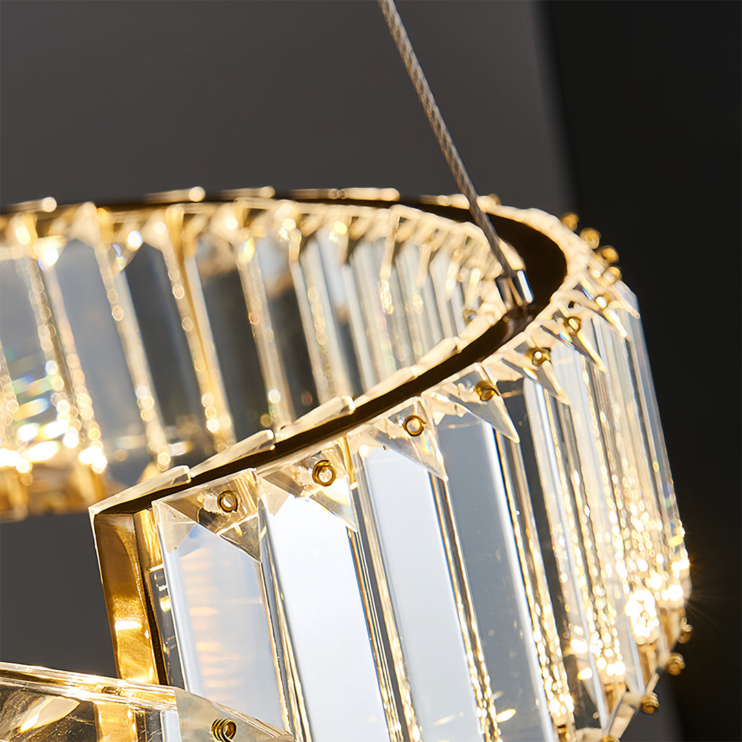 Modern Gold Crystal Ring Chandelier — Iron, LED, 3-Step Dimming (3000K–6000K), 600mm / 800mm / Combination
