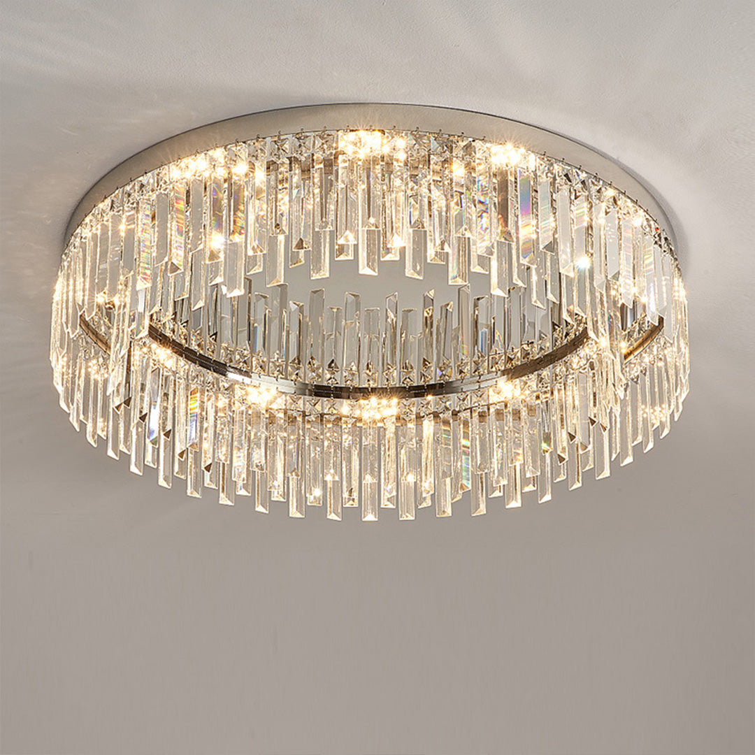 Minimalist Round Crystal Flush Mount — Stainless Steel, K9 Crystal, 3-Step Dimming, E14, 19.7"–31.5"