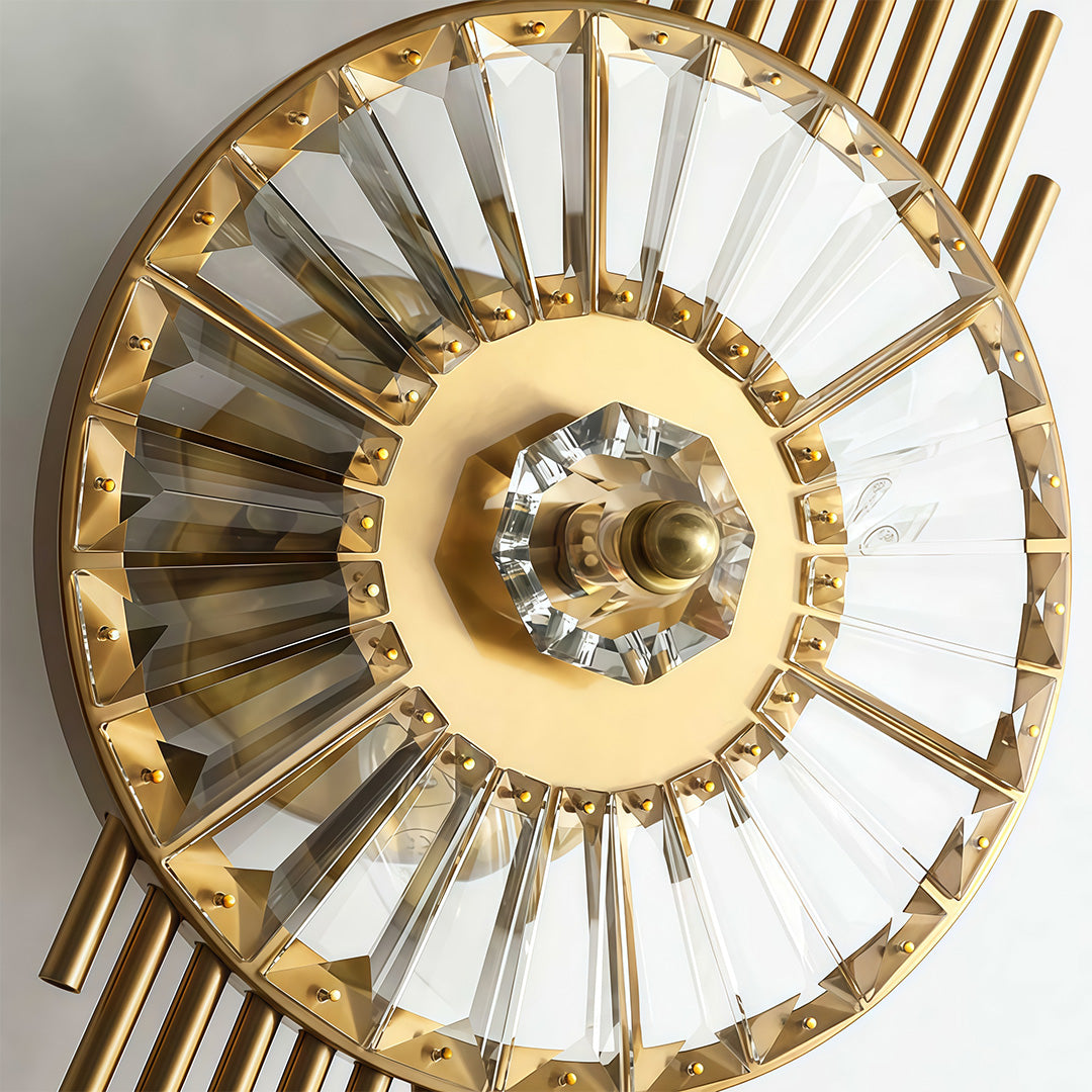 Crystal Diffused Wall Sconce — Brass-Tone Stainless Steel, Cut Crystal, E14, Hardwired, 25.6"