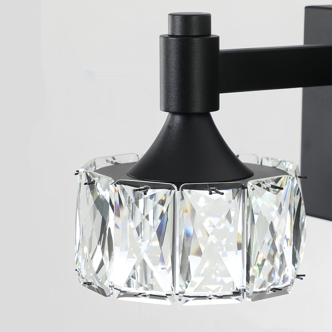 Modern Crystal Bathroom Vanity Light — Black Iron, 6000K LED, 30W, 4-, 5-, or 6-Light