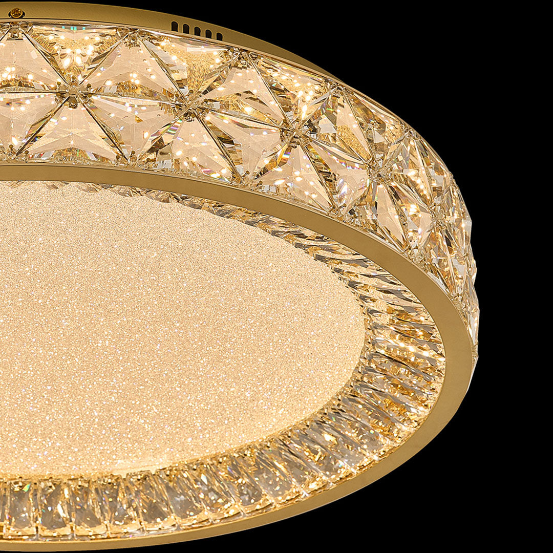 Crystal Flush-Mount Ceiling Light — Champagne Gold Carbon Steel, LED, Three-Color Dimming, 15.8"–23.6"