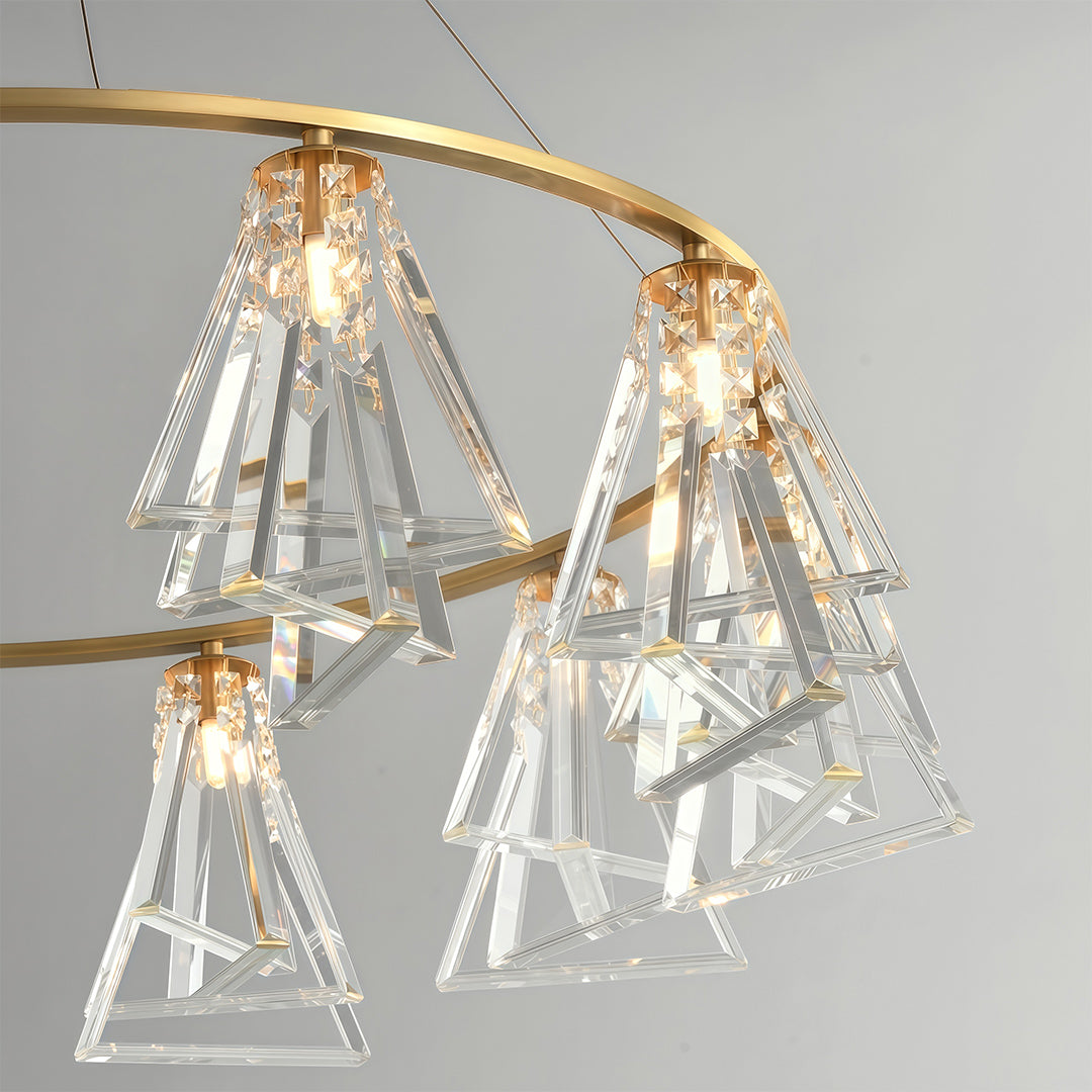 Minimalist Crystal Chandelier — Solid Copper, G9, 8- or 10-Light, Brass / Chrome / Black