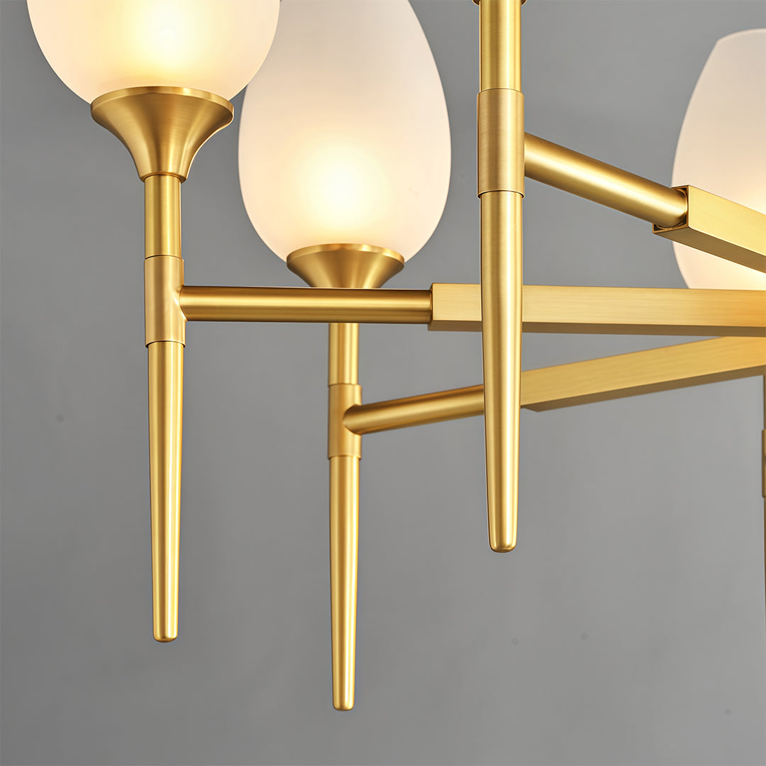 Minimalist Glass Chandelier — Brass Frame, Transparent Glass Shades, G9, 4-, 6-, or 8-Light