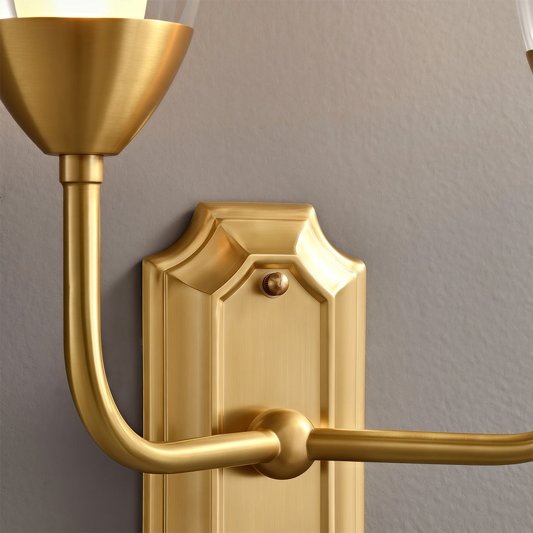 Dual-Head Wall Sconce — Solid Copper, Clear Glass Shade, 2-Light G9, Hardwired