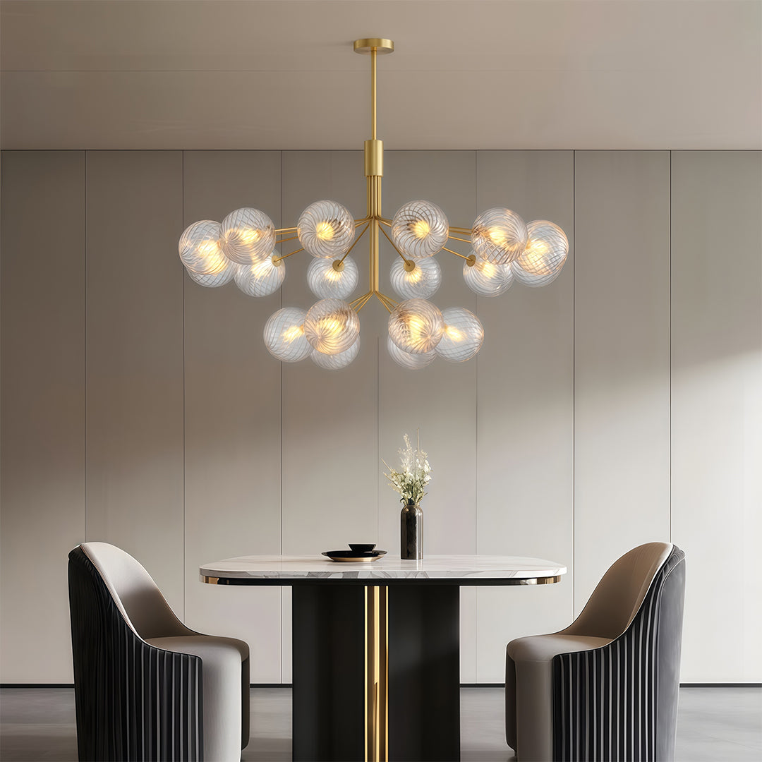 Glass Ball Chandelier — Solid Copper, G9, 9-, 12-, or 18-Light, Copper / Nickel / Black