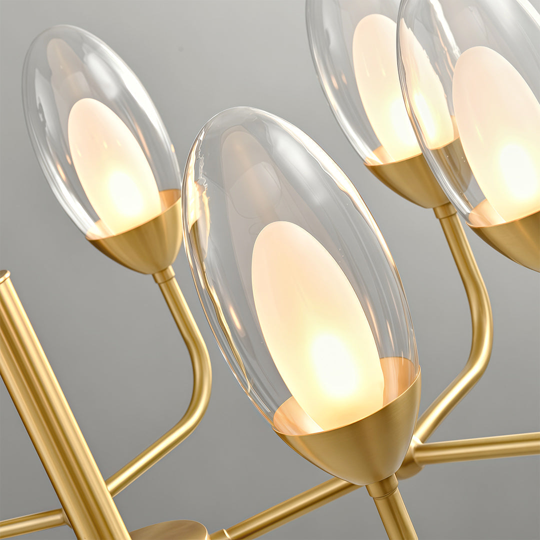 Modern Minimalist Copper Chandelier — Full-Copper Frame, Transparent Glass, G9, 6-, 8-, or 10-Light