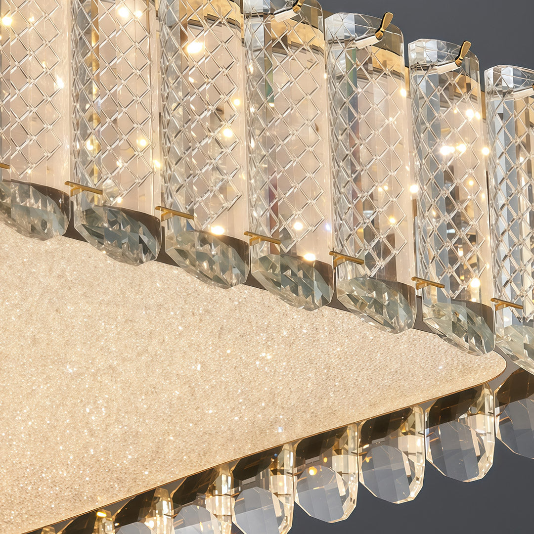 Crystal Flush-Mount Ceiling Light — Chrome Stainless Steel, LED, Three-Color Dimming, Round & Rectangular Sizes