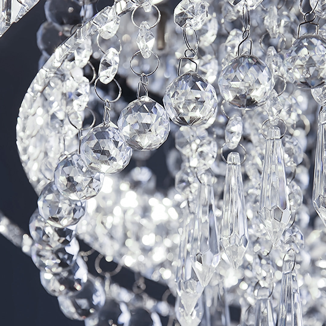 Round Crystal Flush-Mount Chandelier — Gold Stainless Steel, 55W LED, Four-Mode Dimming, 19.69"