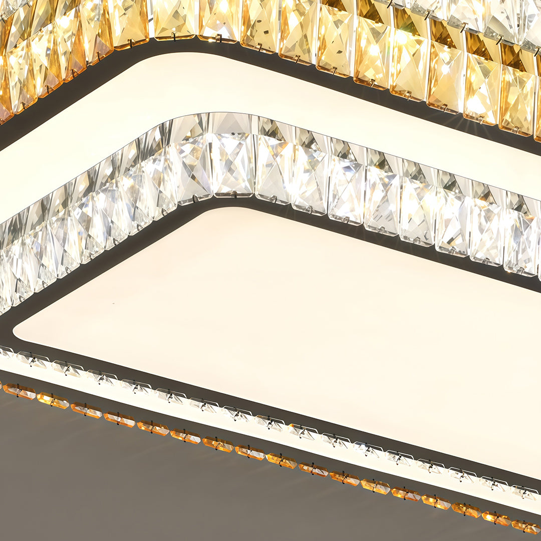 Crystal Flush-Mount Ceiling Light — Chrome Stainless Steel, LED, 3-Step Dimming (3000K/4500K/6000K), Round / Square / Rectangle