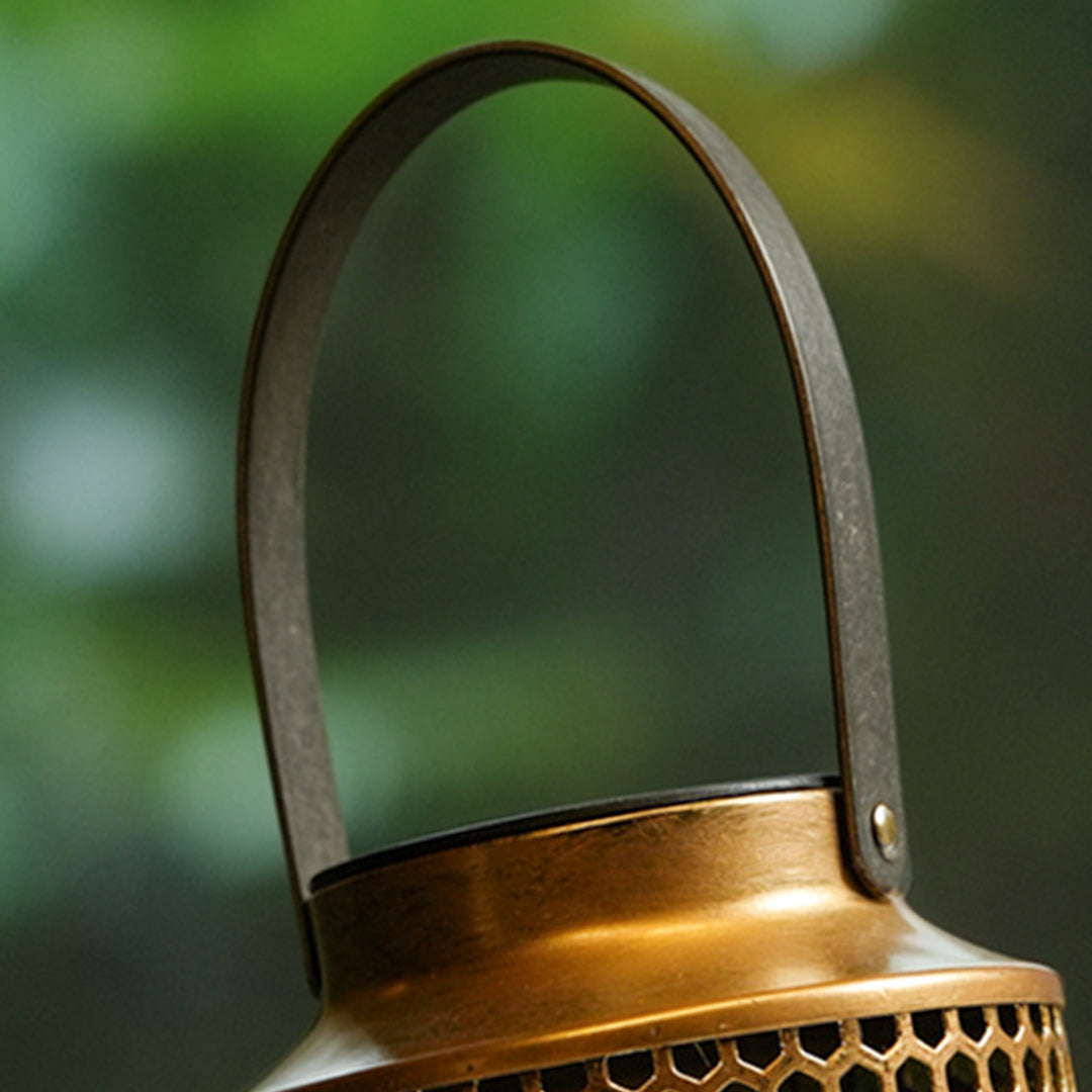 Retro Iron Art Portable Solar Lantern — Copper, Perforated, 0.5W LED, 600mAh, IP54