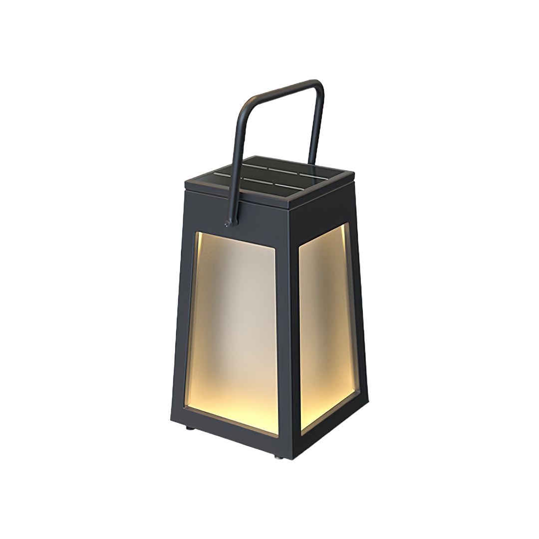 Portable Camping Lantern — Stainless Steel, Black, LED Warm Light, Solar or USB Rechargeable, IP65 Weatherproof, 13" & 15.8"