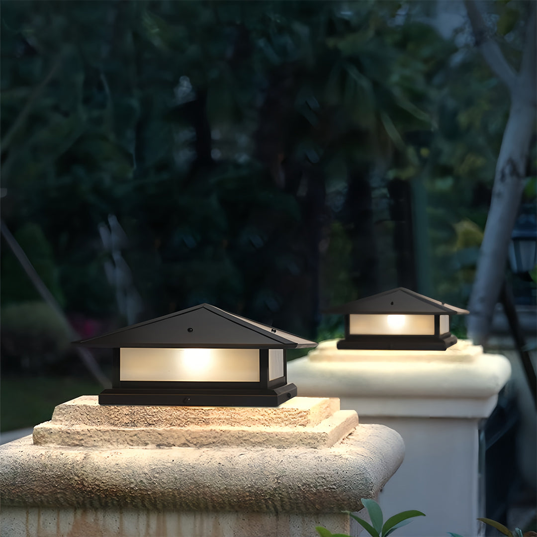 Outdoor Waterproof Black Pagoda Garden Post Lights - Pillar Design