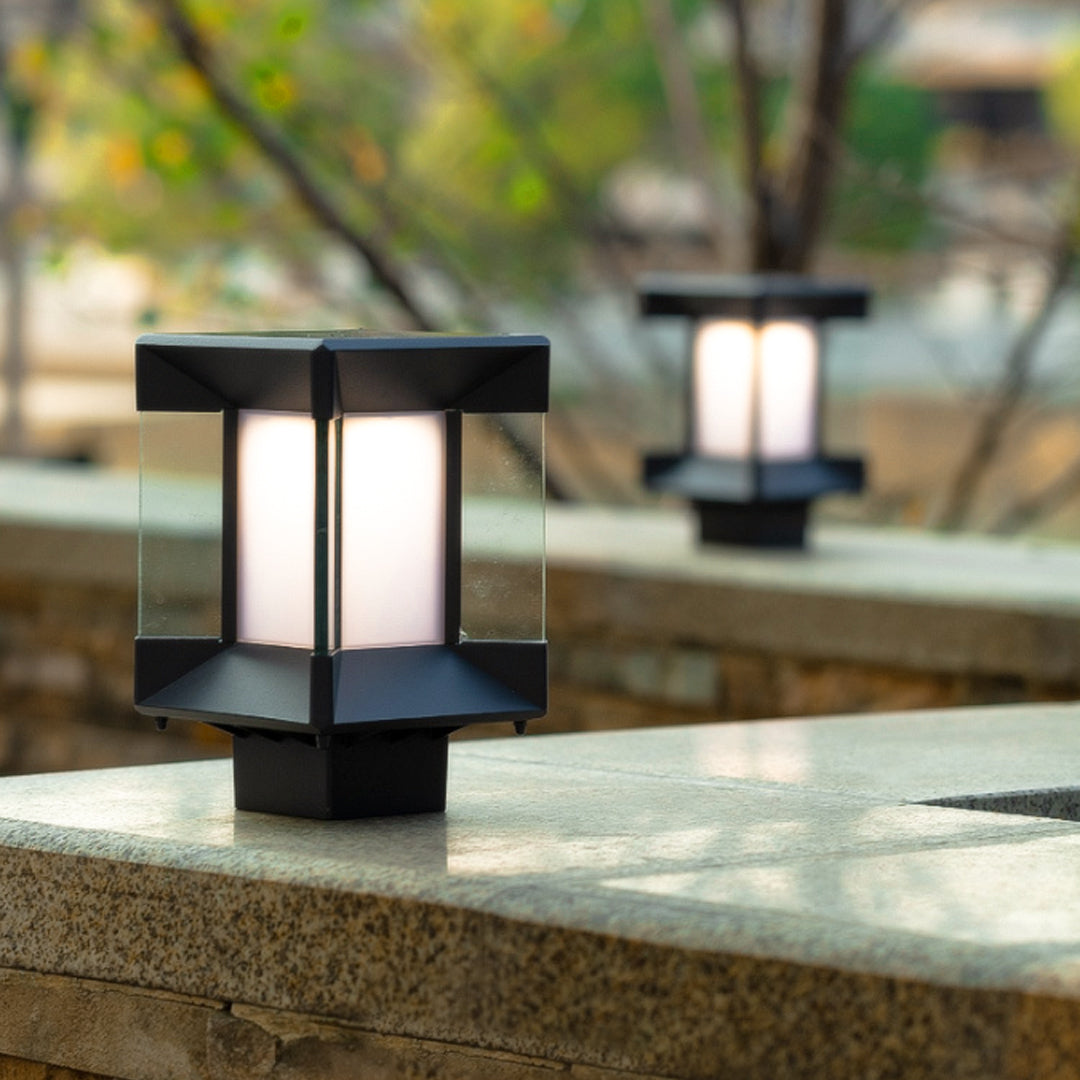 Modern Minimalist Outdoor Pillar Light — Black Aluminum, Clear Glass, Solar / Hardwired, IP65, LED E27, 3 Sizes