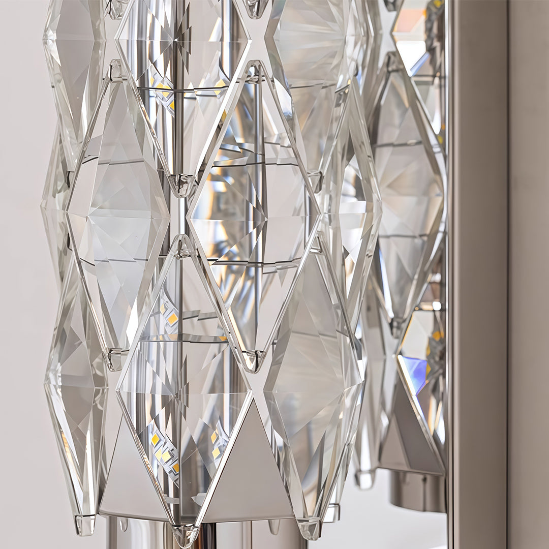 Geometric Crystal Wall Sconce — Stainless Steel, LED, 3-Step Dimming (3000K/4500K/6000K), Small 7W or Large 24W