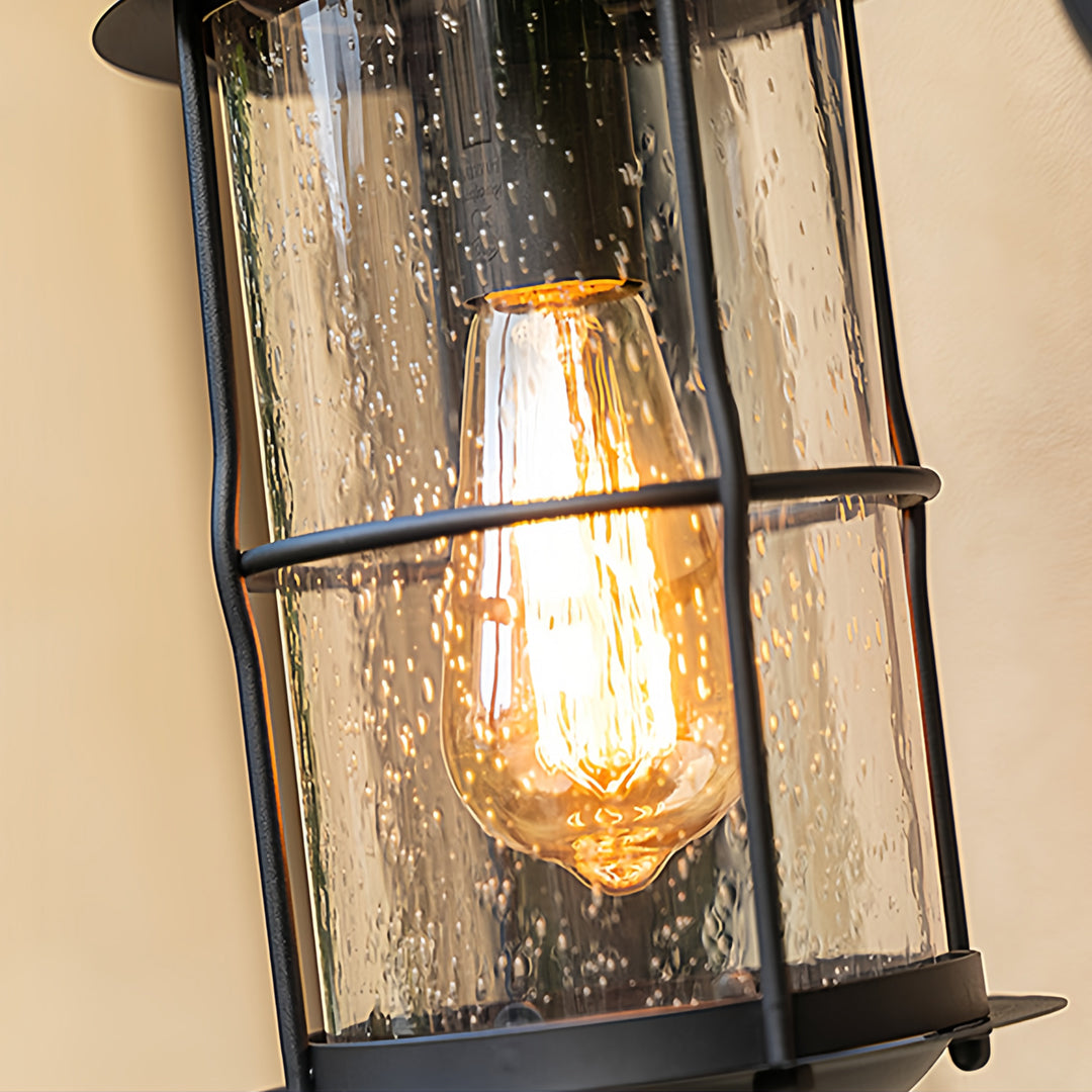 Classic Outdoor Wall Sconce — Sand-Black Aluminum, Clear Glass, E27, 12W, IP65 Weatherproof