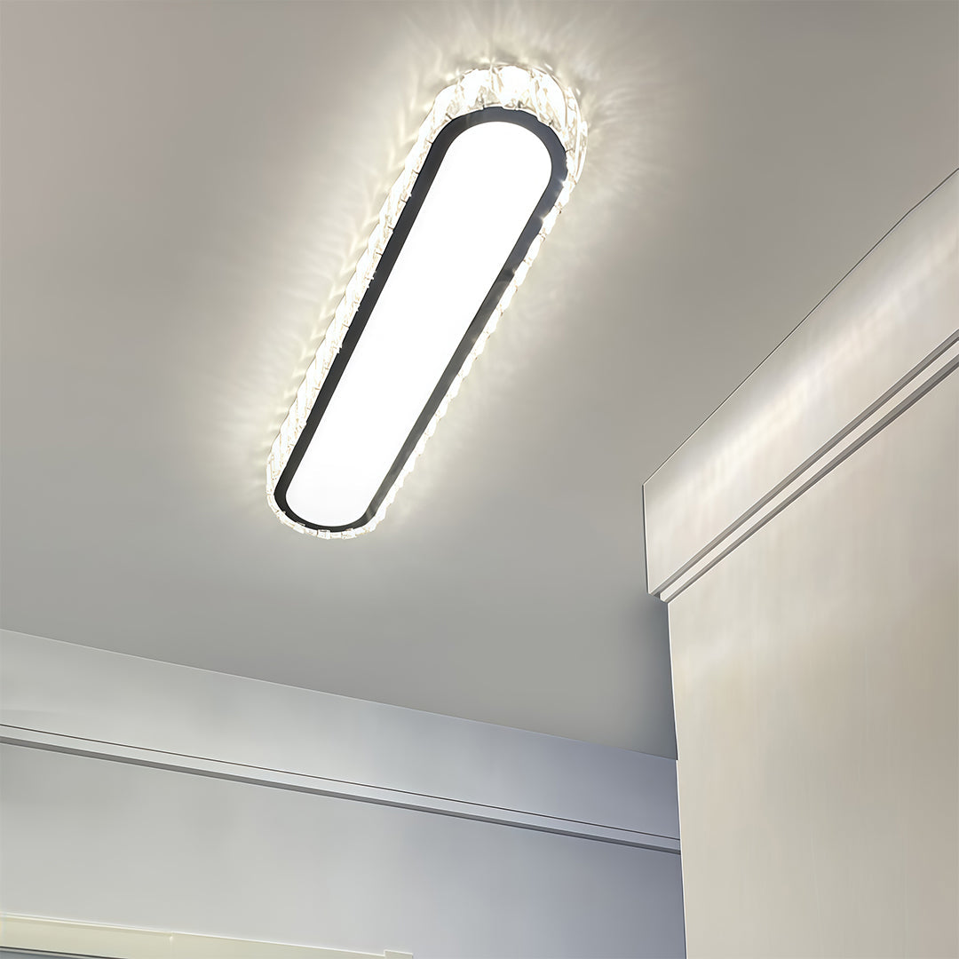 Modern Minimalist Crystal Flush-Mount Light — Stainless Steel, LED, Three-Color Dimming, 15.7"–39.4"