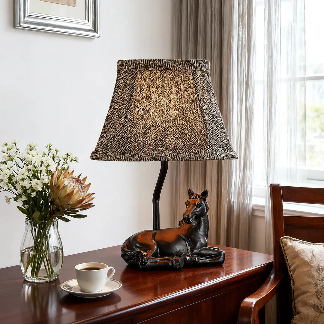 European Style Horse Table Lamp with Cloth Lampshade and Resin Base for Ambiance Lighting Luxe