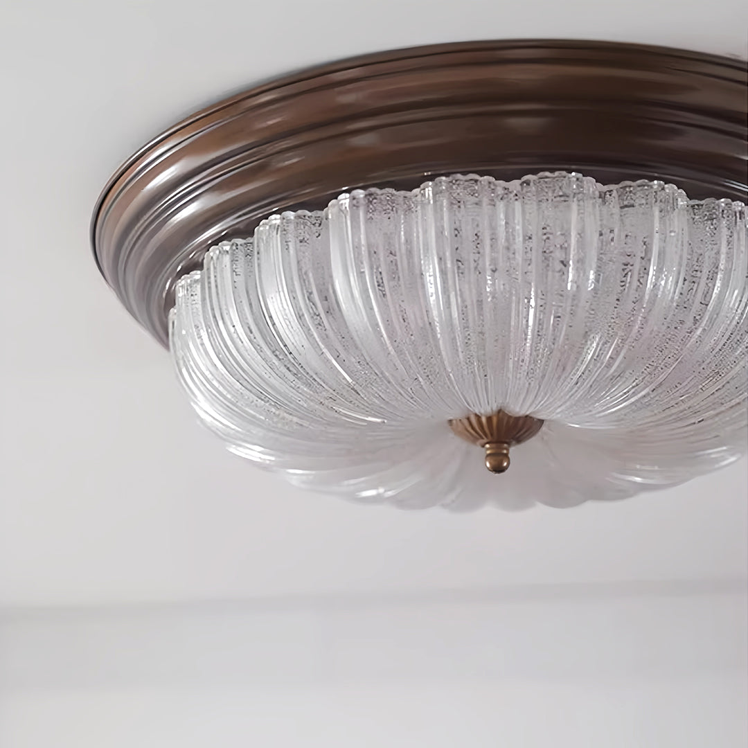 Pumpkin Dome Flush-Mount Ceiling Light — Walnut Iron Frame, Prismatic Glass, 3-Step Dimming, LED, 15"–23" Sizes