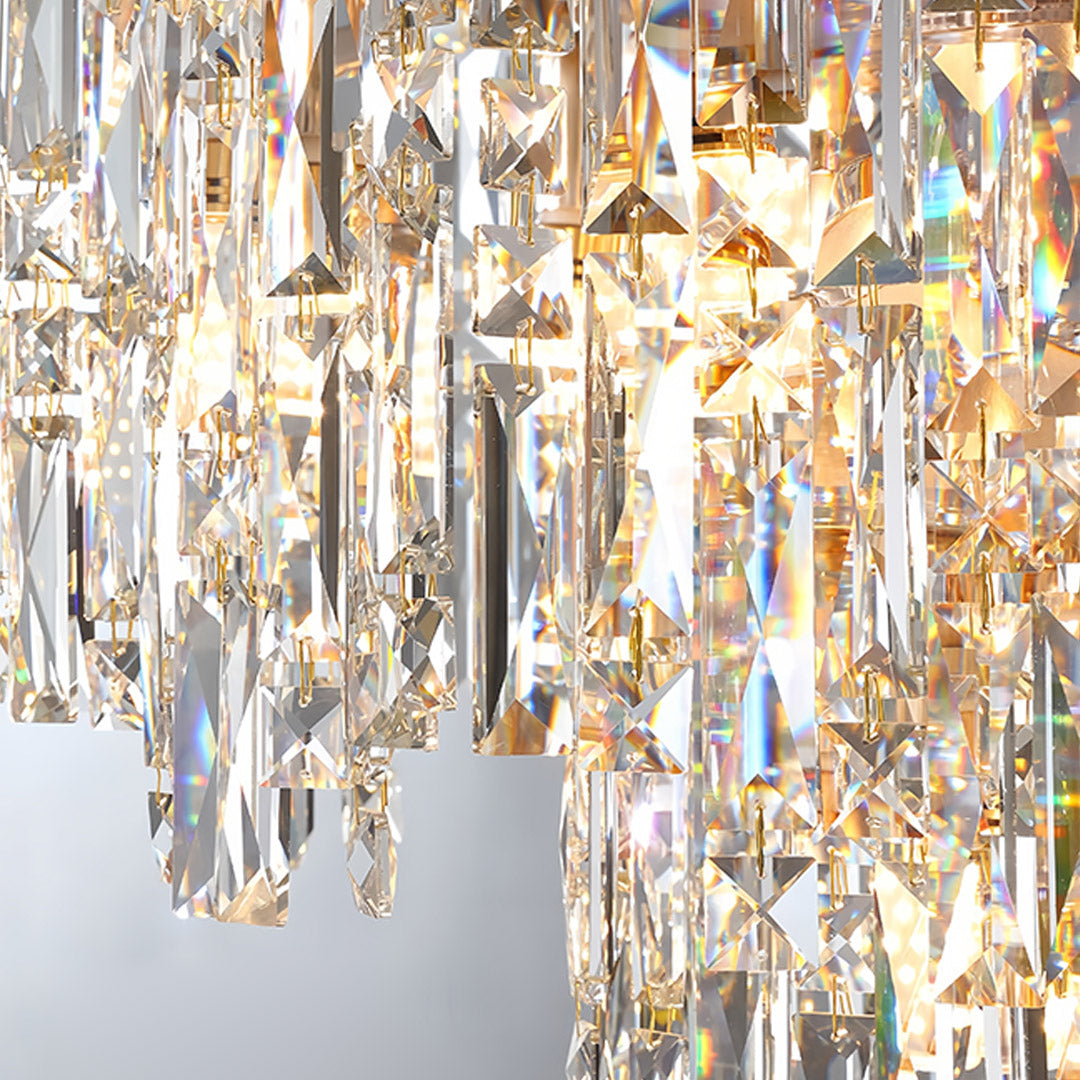 Tiered Waterfall Crystal Chandelier — Gold, K9 Crystal, Three-Color Dimming, 23.6" or 31.5"