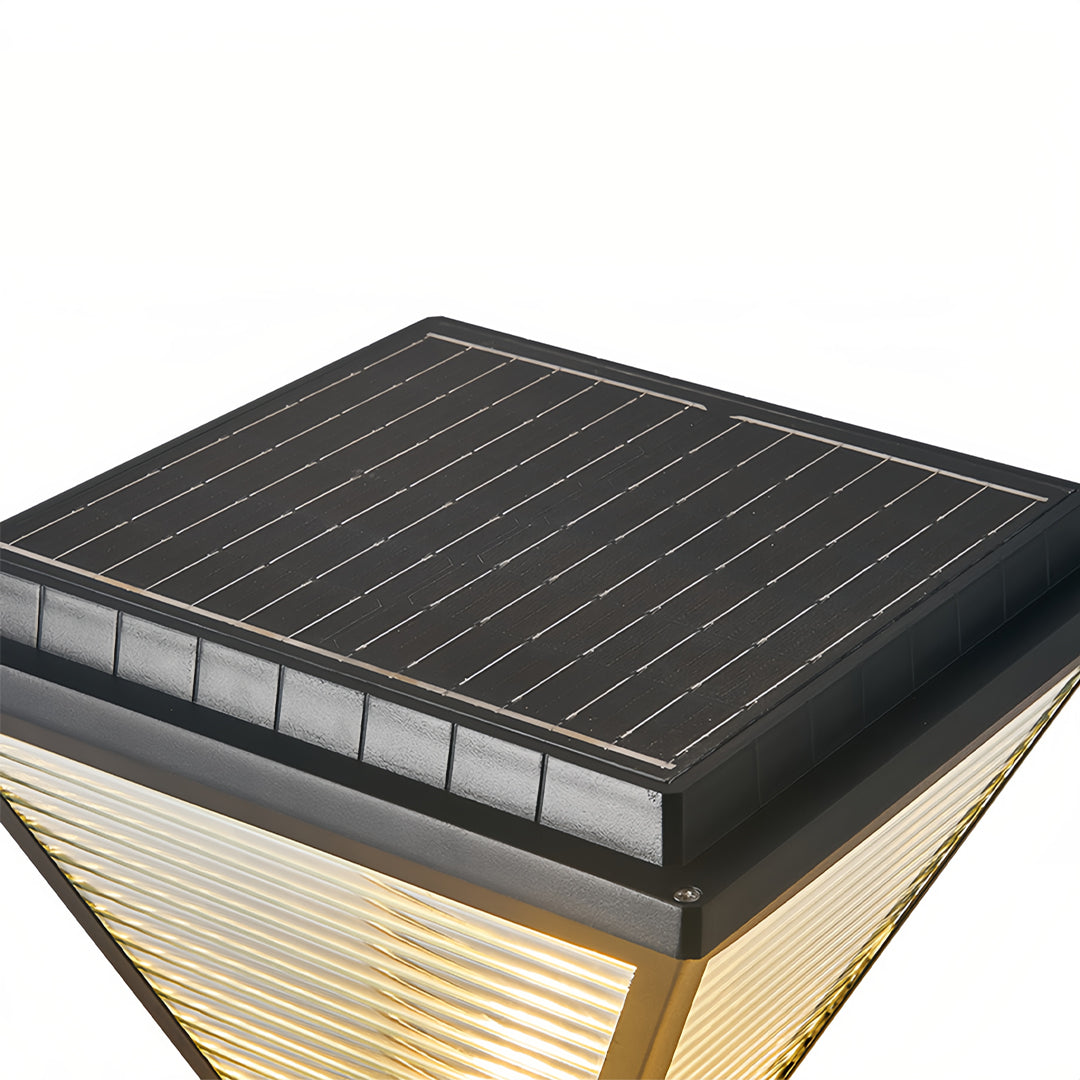 Modern Outdoor LED Pillar Light — Black Aluminum and Clear Glass, Solar / Hardwired, IP65, 4 Sizes