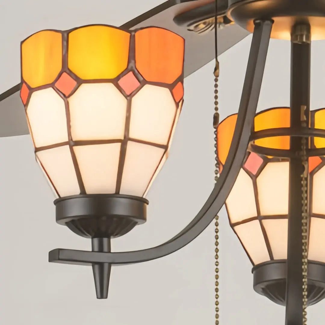 Vintage-Inspired Ceiling Fan with Lights - Dark Wood Grain Lamp Luxe