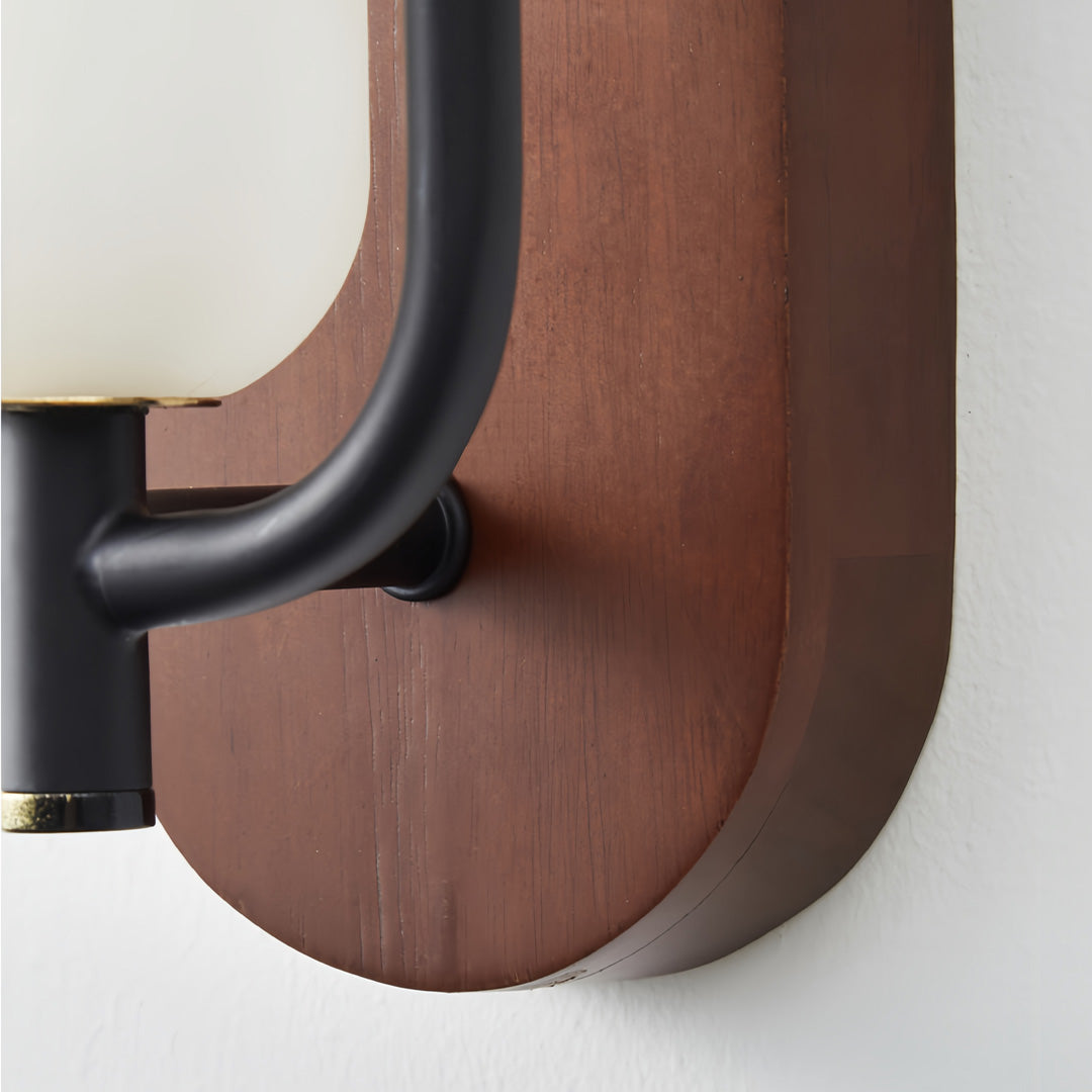 Minimalist Iron Wall Sconce — Acrylic Shade, 18W LED, 3-Step Dimming, Walnut / Wood Finish