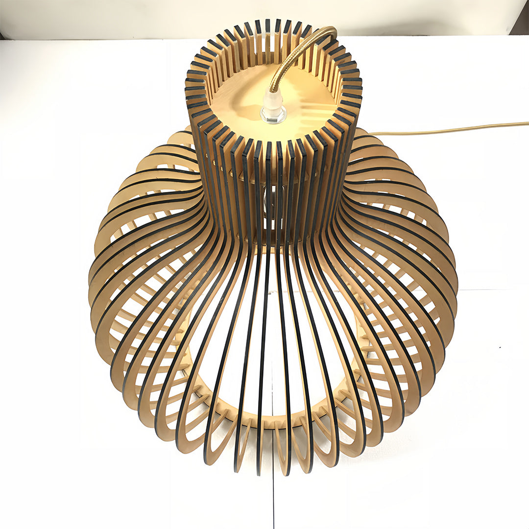 Birdcage Pendant Light — Handcrafted Birch Wood, 12W LED E27, 3-Step Dimming, Adjustable Chain, 3 Sizes