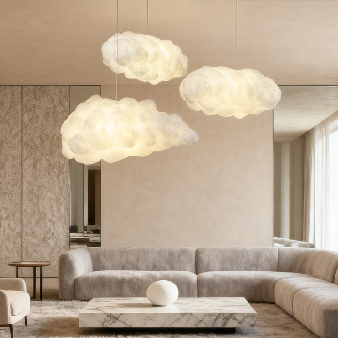 Cloud-Form Pendant Light — Fabric Shade, 1-Light, 40W E26/E27, Multiple Sizes