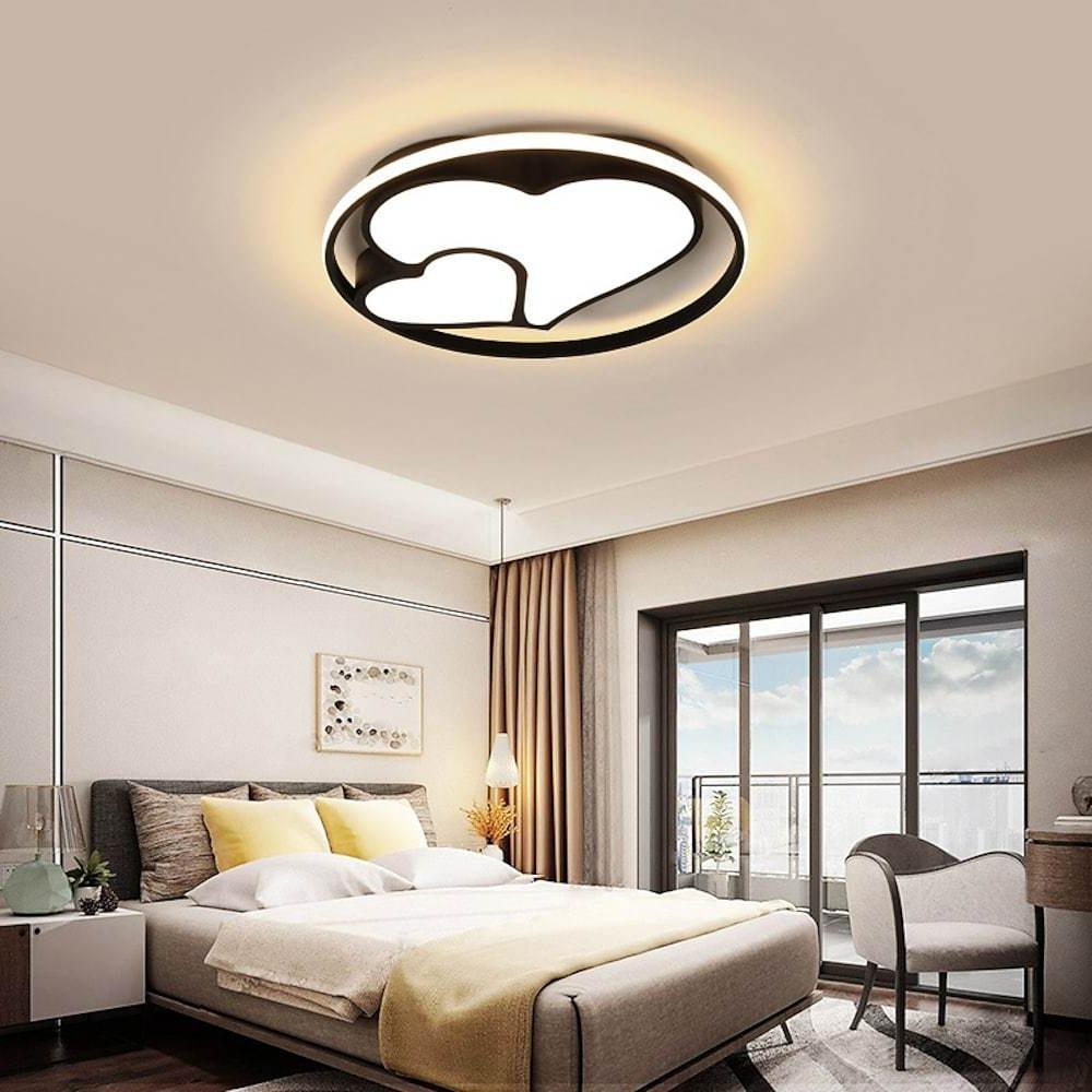 Modern Heart-Circle Flush-Mount Ceiling Light — Dimmable LED, Remote Control, Black or White