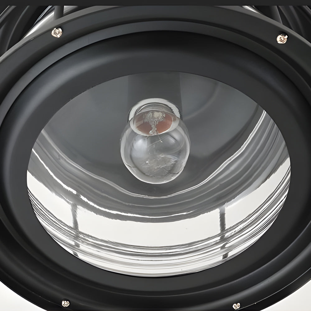 Coastal Outdoor Semi-Flush Ceiling Light — Wrought Iron, Clear Glass Shade, IP44, E27, 3000K Warm White