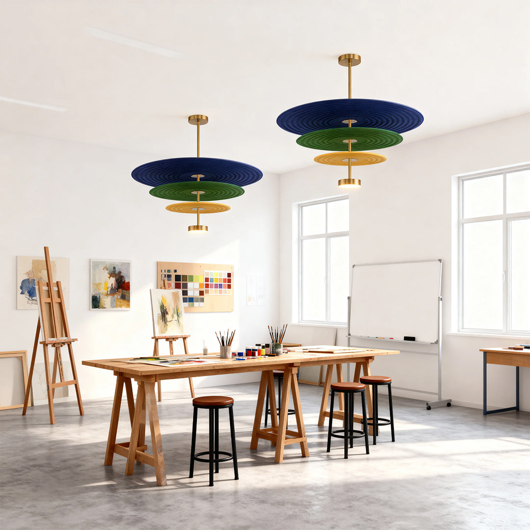 Three-Tier Acoustic Felt Chandelier — PET Felt and Iron, 12W LED, 4000K, 80/60/40cm Rings, Adjustable Hanging