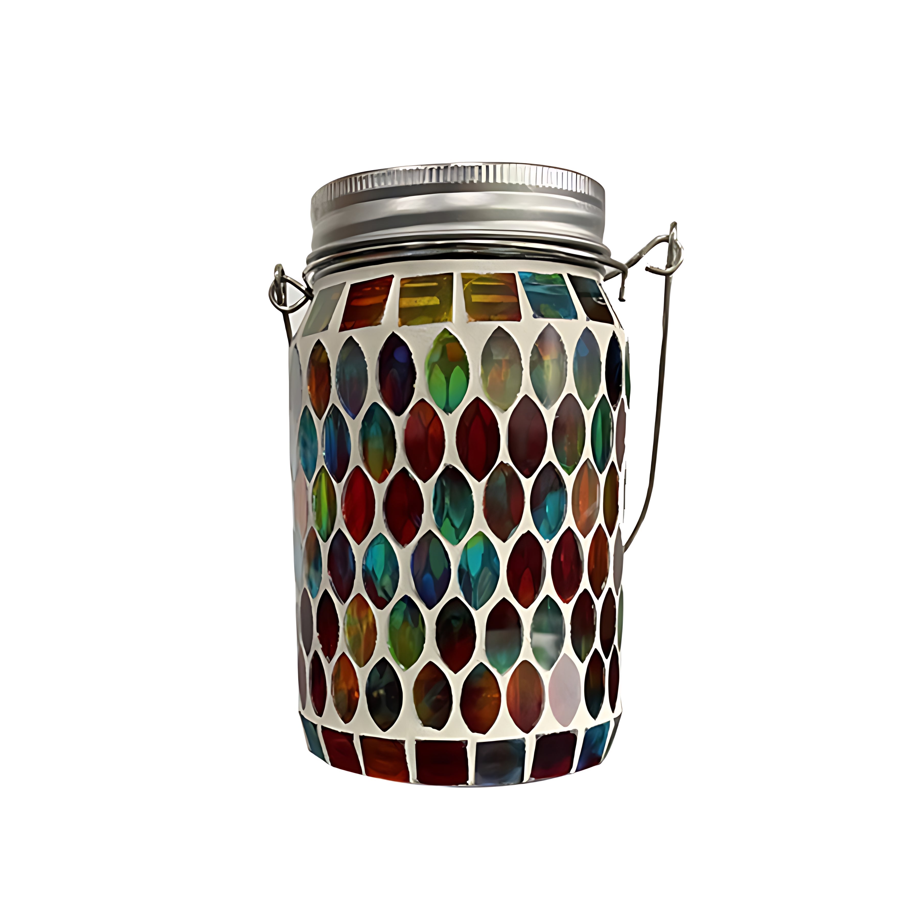 Stained Glass Mosaic Solar Lantern — Handcrafted, LED, IP65 Weatherproof, Dusk-to-Dawn, Hanging or Tabletop