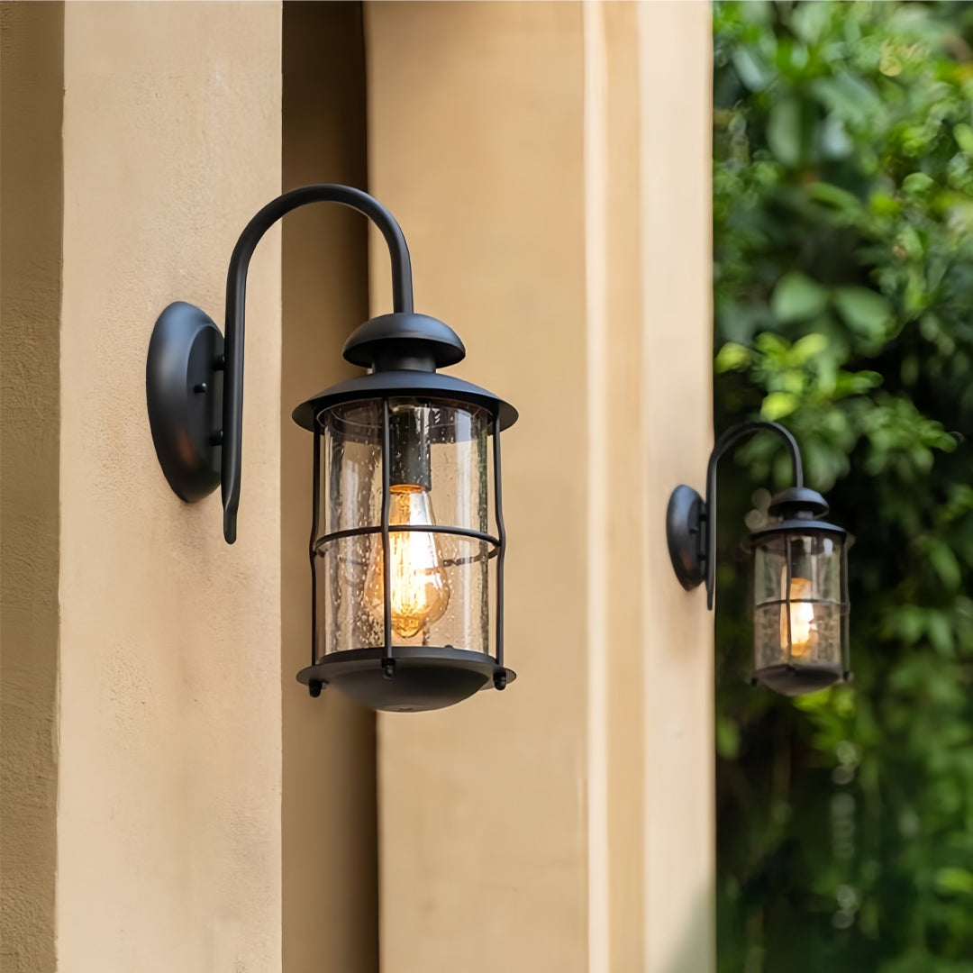 Classic Outdoor Wall Sconce — Sand-Black Aluminum, Clear Glass, E27, 12W, IP65 Weatherproof