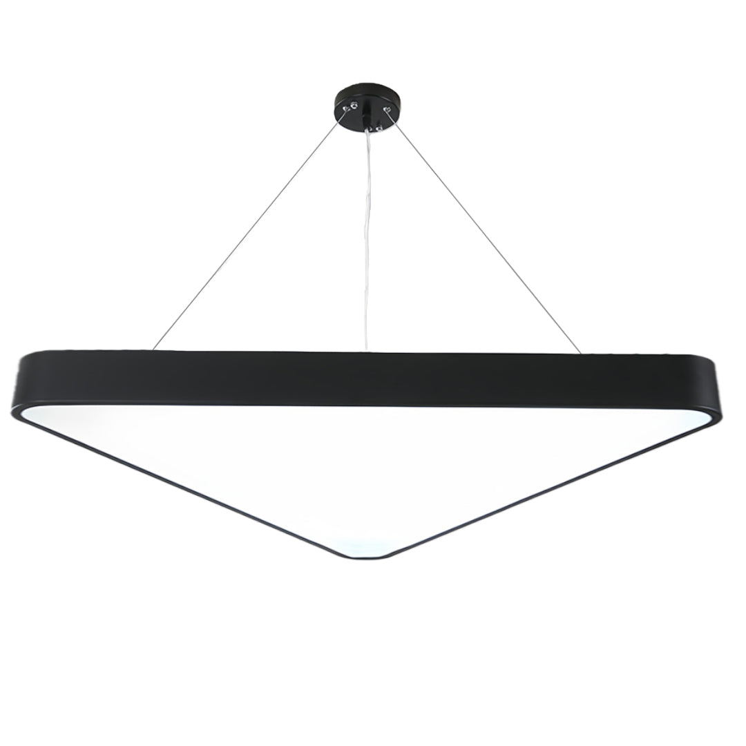 Triangular Geometric LED Chandelier — Black Iron with White Acrylic, Adjustable 39.4" Chain, 5 Sizes