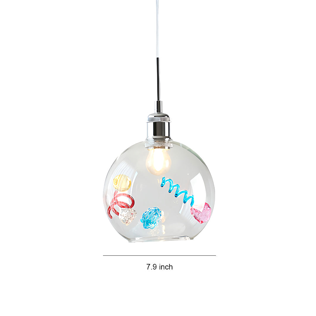Memphis Geometric Iridescent Glass Globe Mini Pendant — White Metal Frame, E27, 1-Light, 20cm, Adjustable 2m Chain